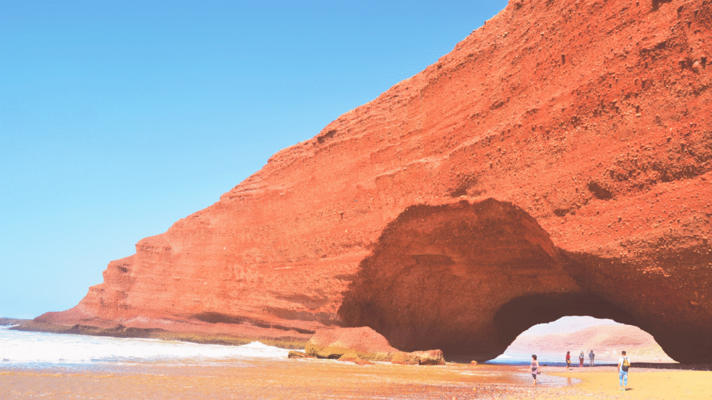 Natural rock arch along the coast at Legzira Beach