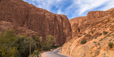 Atlas Mountains landscape with winding roads and scenic views in Morocco